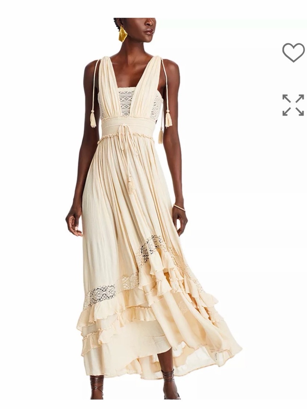 Free People Cream Lace-Trim Maxi Dress with Tassel Straps